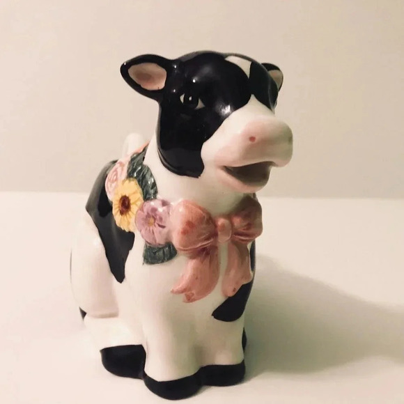 Giftcraft Cow Creamer Pitcher 4.5 Inch Tall Floral Figurine - Picture 6 of 13